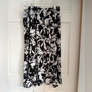 Black and White Floral Print Ankle Length Skirt